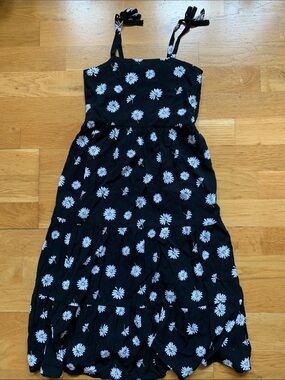 Girls Black Daisy Print Tie-Shoulder Sundress. Size Small 6.